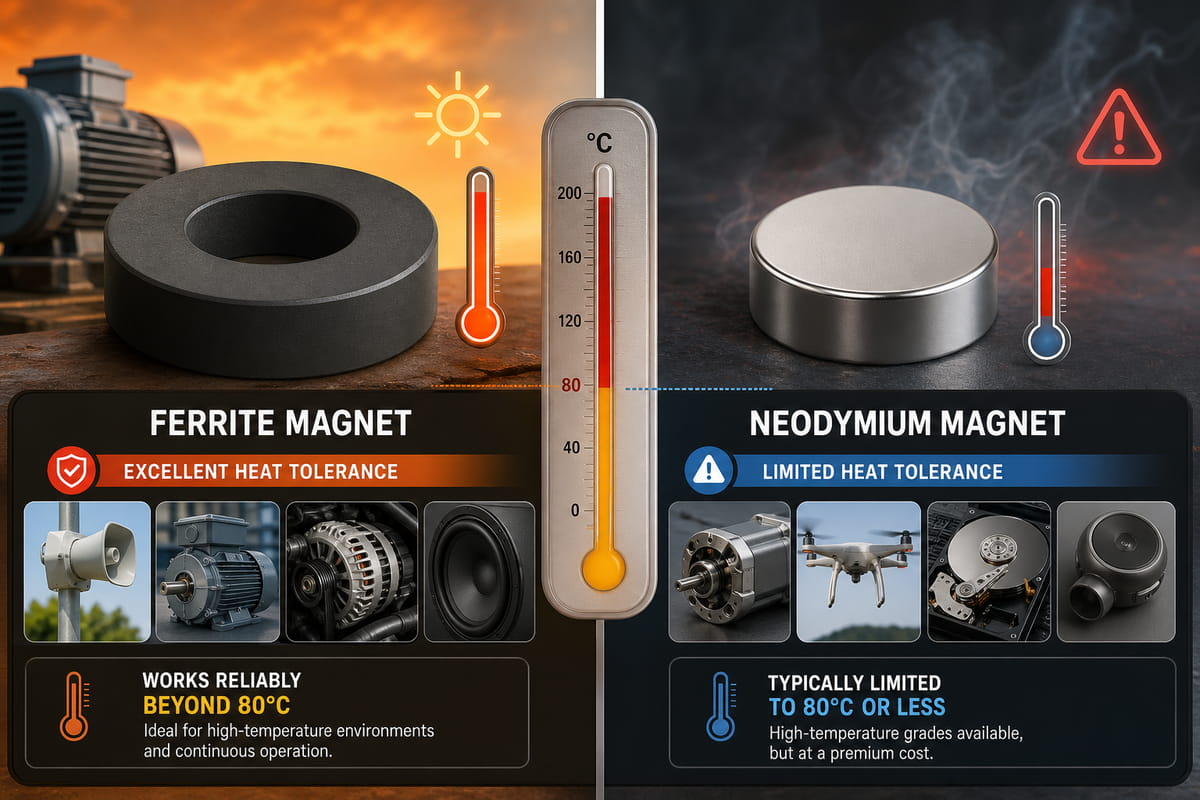 Differenza nella tolleranza al calore tra i magneti in ferrite e quelli al neodimio
