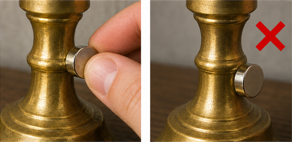 Se il magnete aderisce saldamente, NON si tratta di ottone massiccio