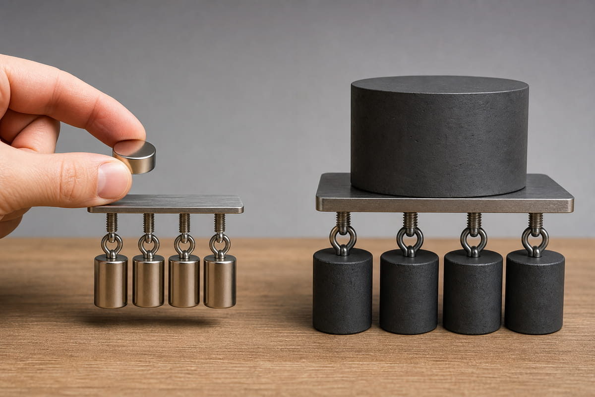 Differenze di dimensioni e peso tra i magneti in ferrite e quelli al neodimio