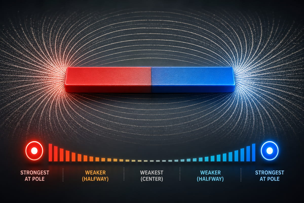 Il campo magnetico di una barra magnetica è più intenso ai suoi due poli