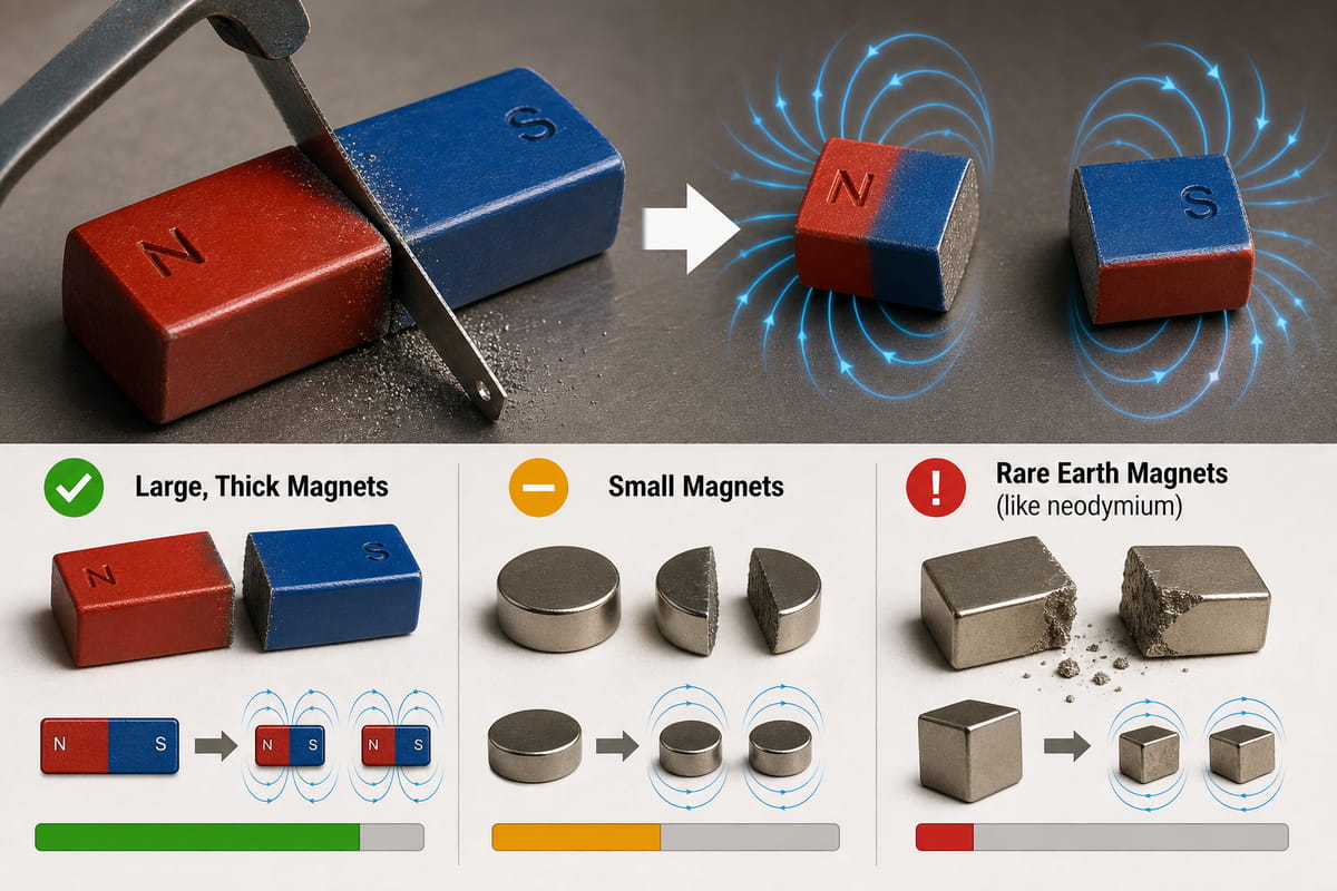 Dopo aver tagliato un magnete, ogni singolo pezzo risulterà leggermente meno potente dell’originale