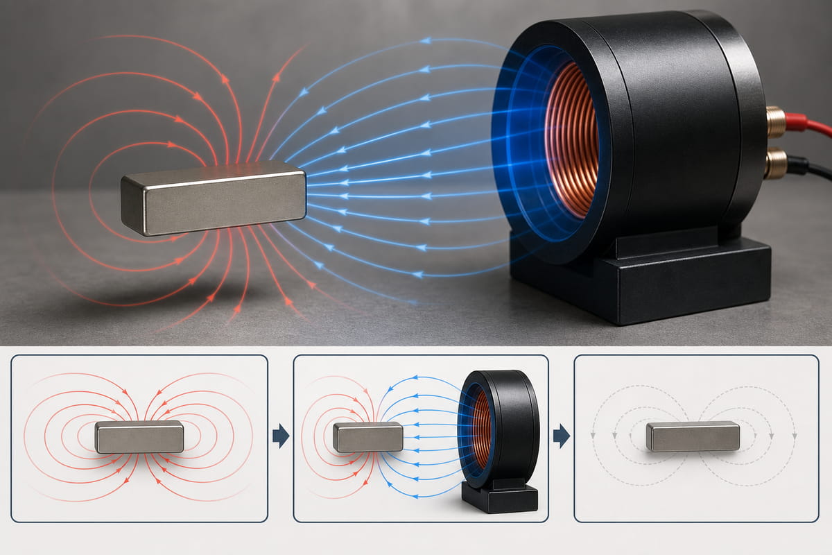apply a magnetic field with opposite polarity to the magnet's own field