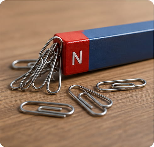 Un magnete a barra può attrarre altri magneti e esercita una forza di attrazione su ferro, nichel, cobalto e qualsiasi oggetto contenente questi metalli