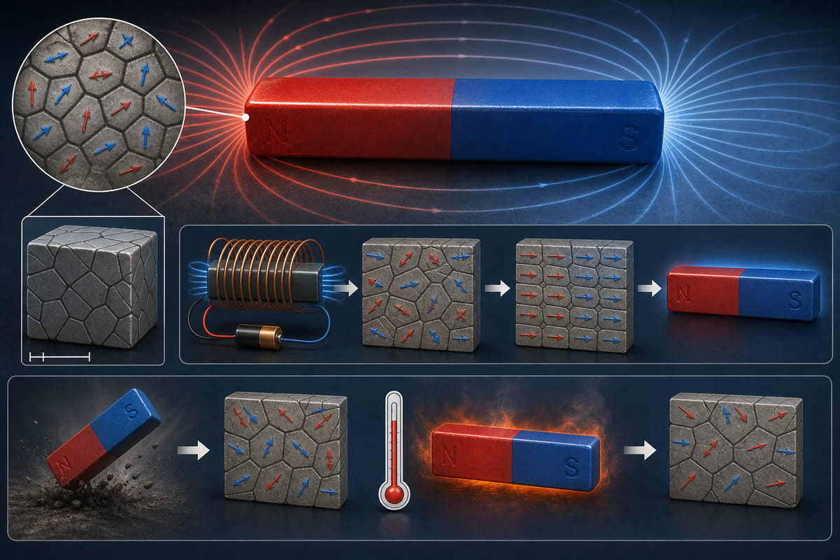 Allineamento dei domini magnetici di una barra magnetica
