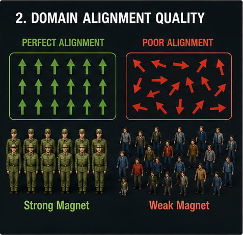 Qualità dell'allineamento dei domini nei magneti a barra