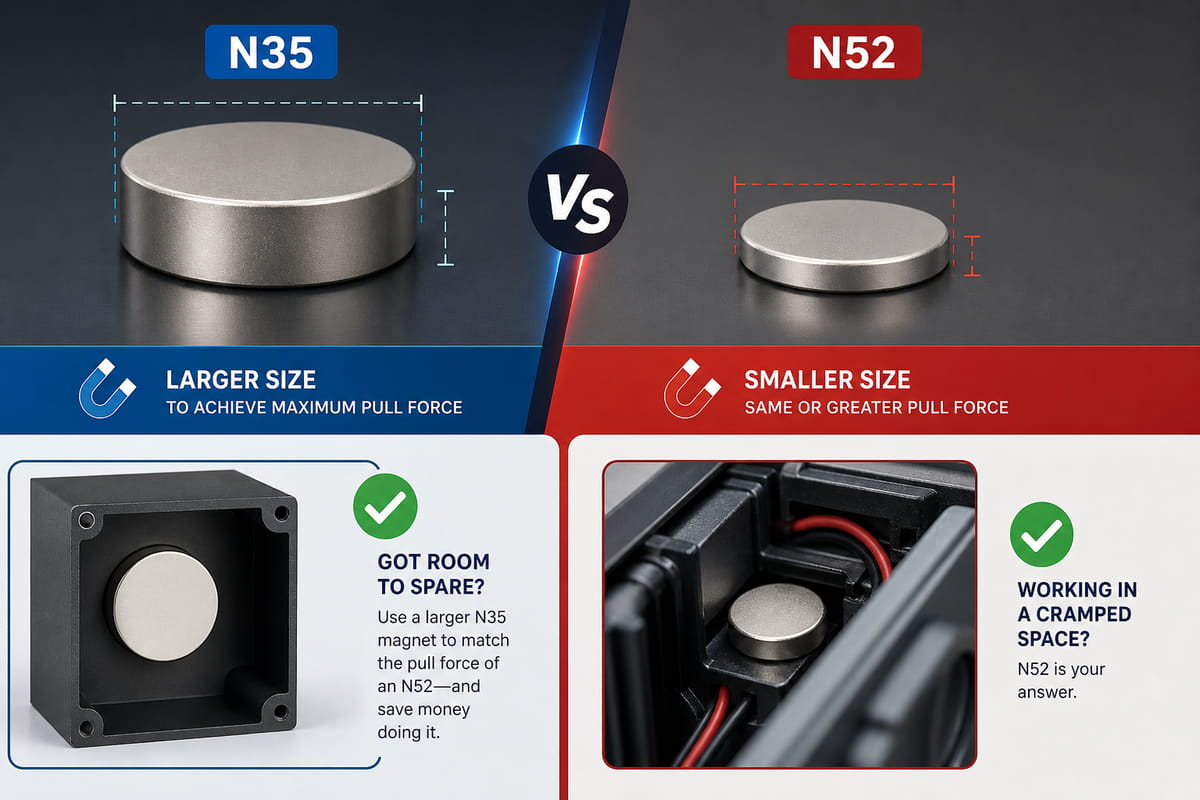 Magneti N35 e N52: dimensioni e vincoli di spazio