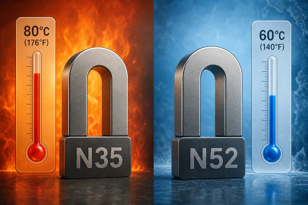 Resistenza alla temperatura dei magneti N35 e N52