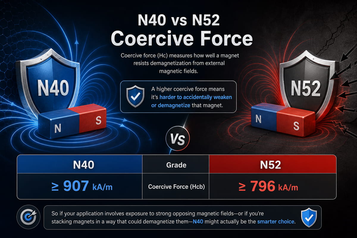 Magneti N40 vs N52: forza coercitiva