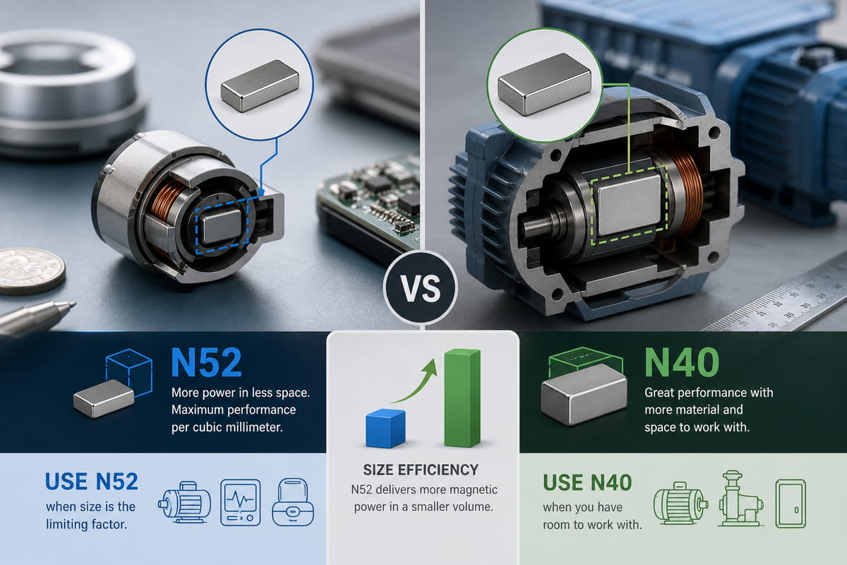 Magneti N40 vs N52: efficienza in base alle dimensioni