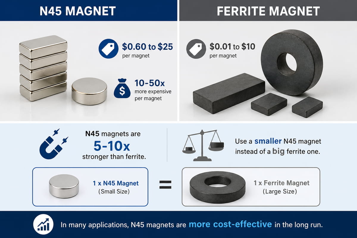 Confronto tra il costo dei magneti N45 e quello dei magneti in ferrite
