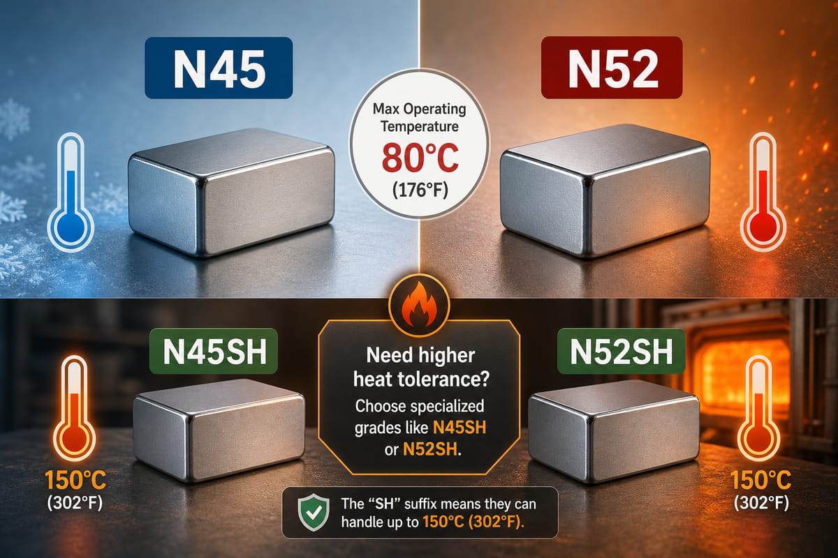 Resistenza alla temperatura dei magneti N45 e N52