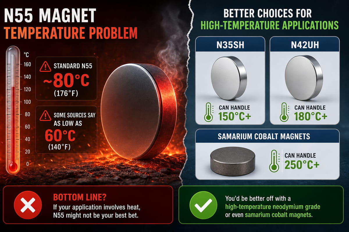 I magneti N55 hanno una temperatura massima di esercizio inferiore rispetto ad altri tipi