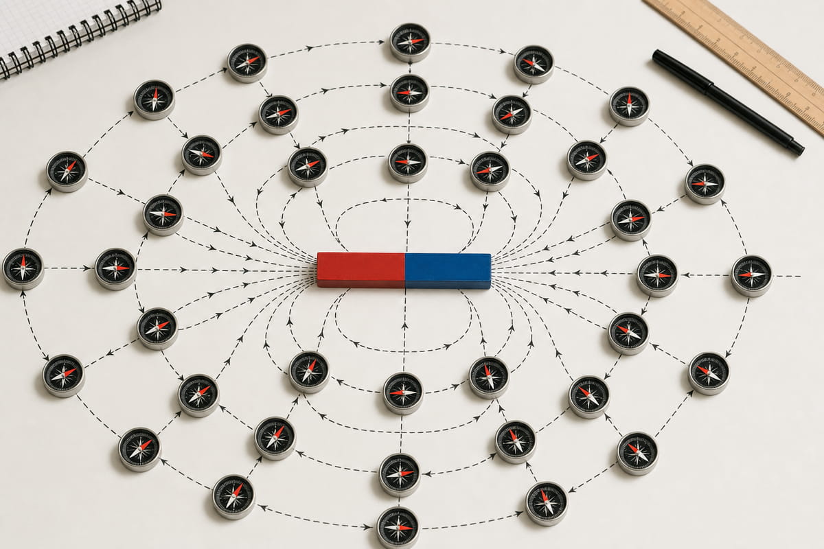 Busola di tracciamento per la visualizzazione del campo magnetico di una barra magnetica