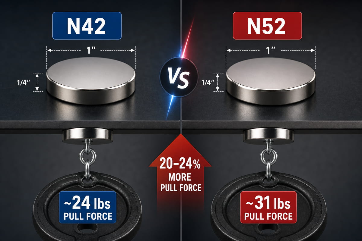 Un magnete N52 ha una forza di attrazione superiore di 20-24% rispetto a un magnete N42